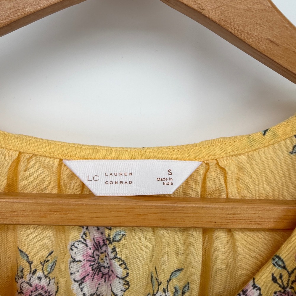 LC Lauren Conrad Blouse Yellow Floral Ruffle Lace Boho Cottagecore Small - Picture 5 of 8